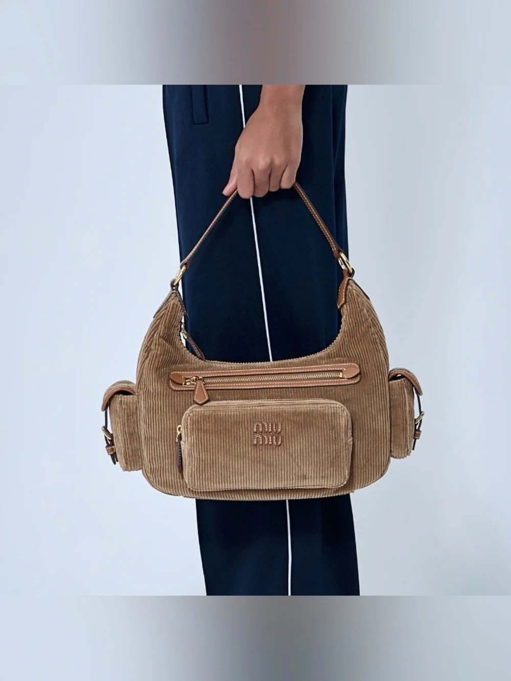 MIU MIU Pocket corduroy velvet leather shoulder bag